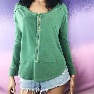 Free People Green Long Sleeve Top